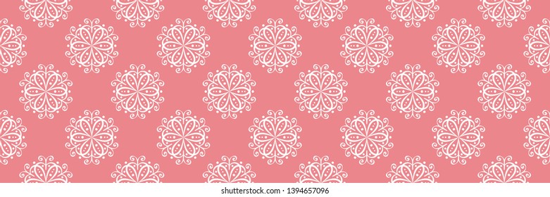 Floral print. White pattern on pink seamless background