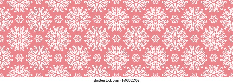 Floral print. White pattern on pink seamless background. Vector illustration