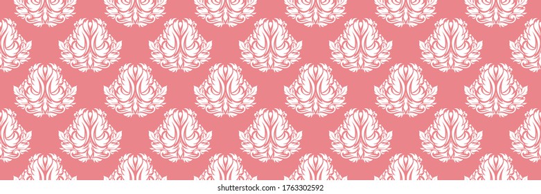 Floral print. White pattern on pink seamless background. Vector illustration