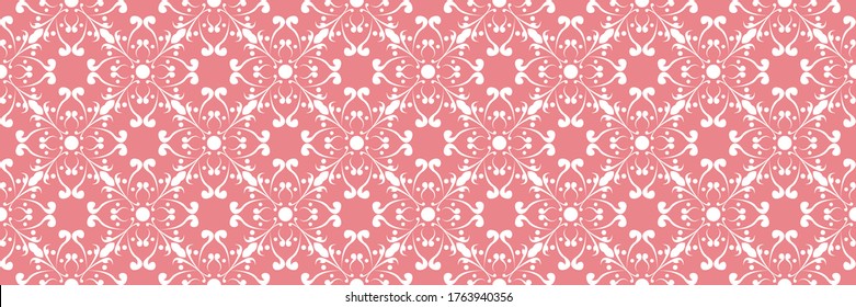 Floral print. White pattern on pink seamless background. Vector illustration