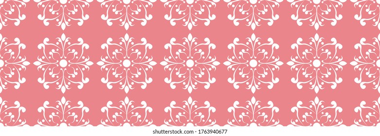 Floral print. White pattern on pink seamless background. Vector illustration