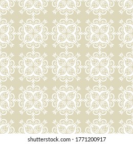 Floral print. White pattern on olive green seamless background. Vector illustration