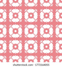 Floral print. White pattern on pink seamless background. Vector illustration