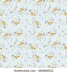 floral print, in yellow tones and bluish background