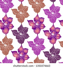 Floral printed seamless pattern with colorful silhouettes of hand drawn flowers on white. Texsture manual graphic with repeat elements. For wallpaper, textile, wrapping paper. Vector illustration.