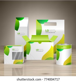 Floral promotional package design for corporate identity with green leaves. Stationery set