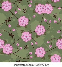 floral province seamless pattern with butterfly 