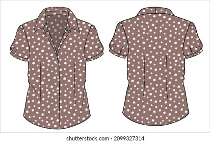 Floral Puff sleeves woven top for women office wear in editable vector file