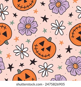 Floral Pumpkin Pattern Halloween Pumpkin Background