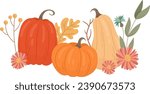Floral Pumpkins Composition Vector Illustration