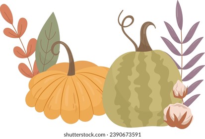 Floral Pumpkins Composition Vector Illustration