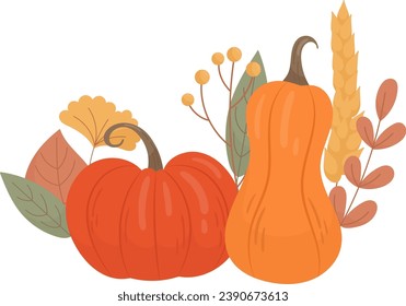 Floral Pumpkins Composition Vector Illustration
