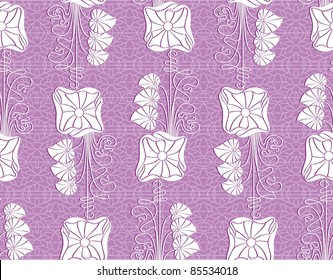 Floral purple vector seamless lace pattern with flowers. Lace background. Endless floral texture for textile.