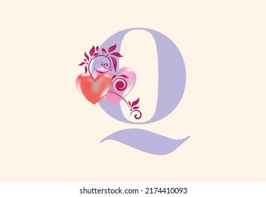 Floral Q Monogram Letter Heart Sign Stock Vector (Royalty Free ...