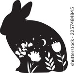 Floral Rabbit Clipart, Easter bunny with flowers