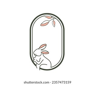 floral rabbit logo design vector
