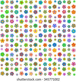 Floral rainbow pattern on white background. Colorful flat paper vector flowers set.