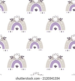 Floral rainbow, seamless childish pattern. Vector baby background