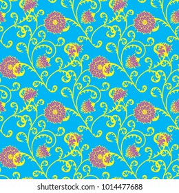 Floral Rapport for Wallpaper or Fabric. Seamless Pattern in Vintage Style with Big Flowers of Michaelmas Daisy or Aster. Natural Ornament in Retro Faded Colors