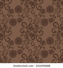 Floral Rapport for Wallpaper or Fabric. Seamless Pattern in Vintage Style with Big Flowers of Michaelmas Daisy or Aster. Natural Ornament in Retro Faded Colors