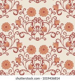 Floral Rapport for Wallpaper or Fabric. Seamless Pattern in Vintage Style with Big Flowers of Michaelmas Daisy or Aster. Natural Ornament in Retro Faded Colors