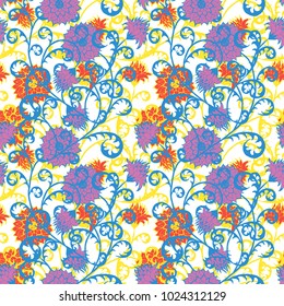 Floral Rapport for Wallpaper or Fabric. Seamless Pattern in Vintage Style with Big Flowers of Michaelmas Daisy or Aster. Natural Ornament on White Background