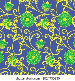 Floral Rapport for Wallpaper or Fabric. Seamless Pattern in Vintage Style with Big Flowers of Michaelmas Daisy or Aster. Natural Ornament in Retro Faded Colors