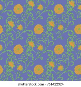 Floral Rapport for Wallpaper or Fabric. Seamless Pattern in Vintage Style with Big Flowers of Michaelmas Daisy or Aster. Natural Ornament in Retro Faded Colors