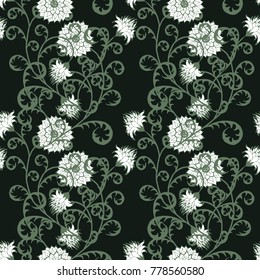 Floral Rapport for Wallpaper or Fabric. Seamless Pattern in Vintage Style with Big Flowers of Michaelmas Daisy or Aster. Natural Ornament in Retro Faded Colors