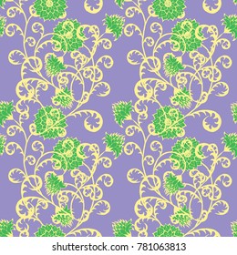 Floral Rapport for Wallpaper or Fabric. Seamless Pattern in Vintage Style with Big Flowers of Michaelmas Daisy or Aster. Natural Ornament in Retro Faded Colors