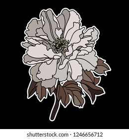 Floral realistic peony. Vector illustration. Creative realistic drawing, tattoo. Vintage paintings, postcard, background, wallpaper. Interior decoration, textile. Flowers gift for women