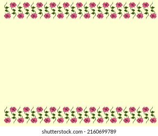 Floral Rectangle border design with petals and leaves isolated on light yellow background - vector illustration