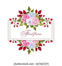 Floral  Rectangle Frame With  Bouquets Of Flowers. Vector Border.