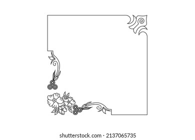 floral rectangle frame, invitation card elements, flower outline vector line drawing 