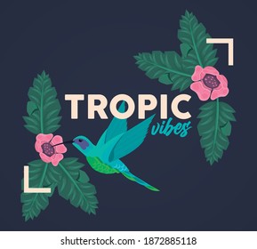 Blumenrechteck-Rahmenplakat mit tropischen Farben und Vektorgrafik-Design für Vögel