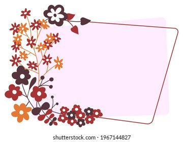 Floral rectangle frame retro isolated decoration with flowers and leaves