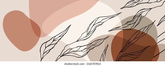 Floral rectangular background with abstract spots in calm popular beige and brown colors with place for text, advertising, promotions, congratulations, invitations.
