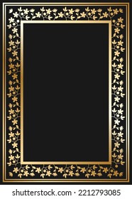 Floral rectangular golden frame. Festive design. Gold border with flowers. Frames vector.