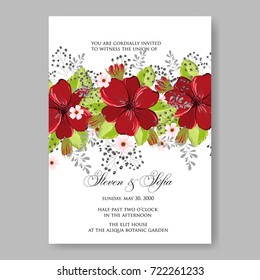 Floral red anemone wedding invitation card template