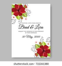 Floral red anemone wedding invitation card template