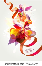 Floral red background with ribbons