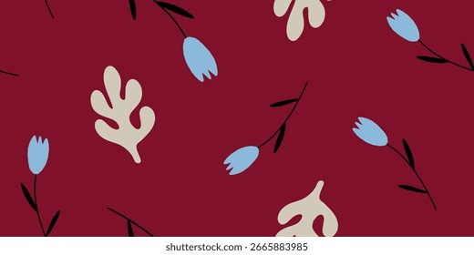 Floral Red Fabric Seamless Pattern