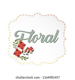 Floral Red Flowers Dashed Lines Frame White Background Vector Image
