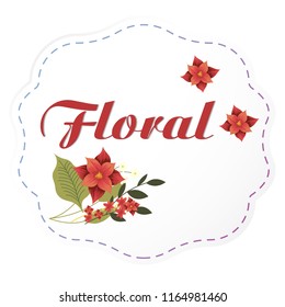 Floral Red Flowers Dashed Lines Frame Vector Image
