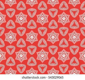 floral red geometric seamless pattern. flower and leaves. vector illustration. for Valentine's day, Wedding, greeting invitations.