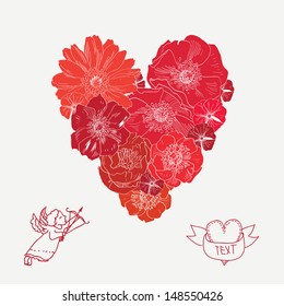 Floral red heart. Vector illustration.