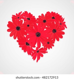 Floral red heart vector illustration