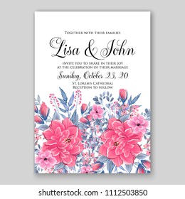 Floral red pink peony wedding invitation vector card template printable background