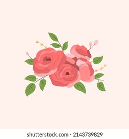 Floral red roses bouquets for decoration in flat design