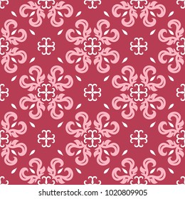 Floral red seamless background with beige pattern. Background for wallpapers, textile and fabrics